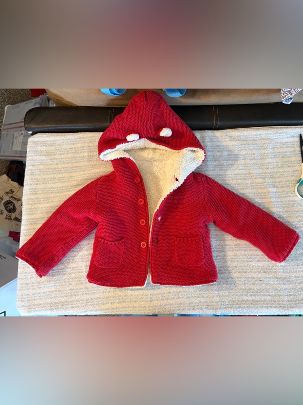 Cat & Jack Red Hooded Knit Jacket with Sherpa Lining Fox Ears button up